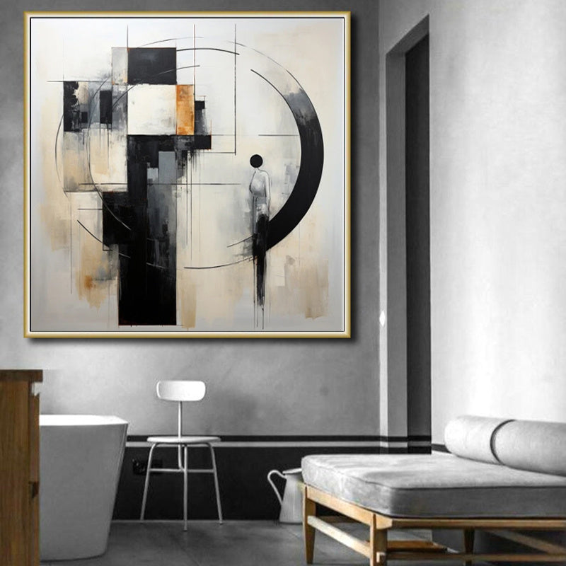 Handmade Oil Painting Canvas Wall Art Decoration Modern Minimalist Black-and-White Abstract Home Living Room Decor Rolled Frameless Unstretched Painting