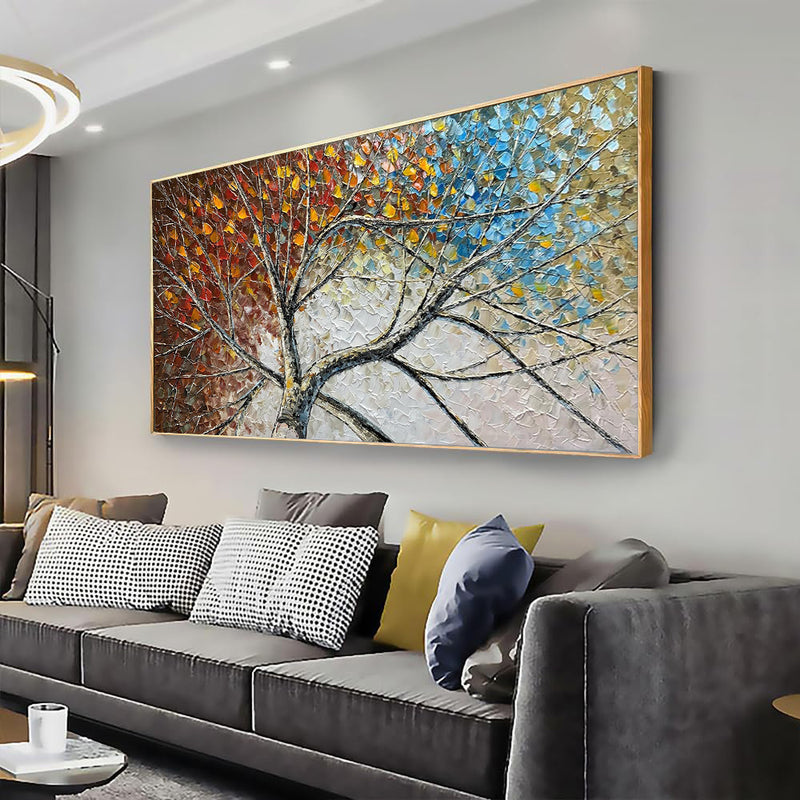 Large Handpainted Palette Knife Fortune Tree Oil Painting On Canvas Modern Abstract Landscape Art Poster Living Room Wall Pictures Home Decor