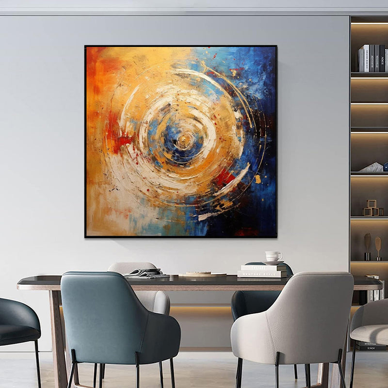 Handmade Oil Painting Canvas Wall Art Decoration Modern Orange Blue Circle Abstract Square Home Dining Room Bedroom Decor Rolled Frameless Unstretched Painting