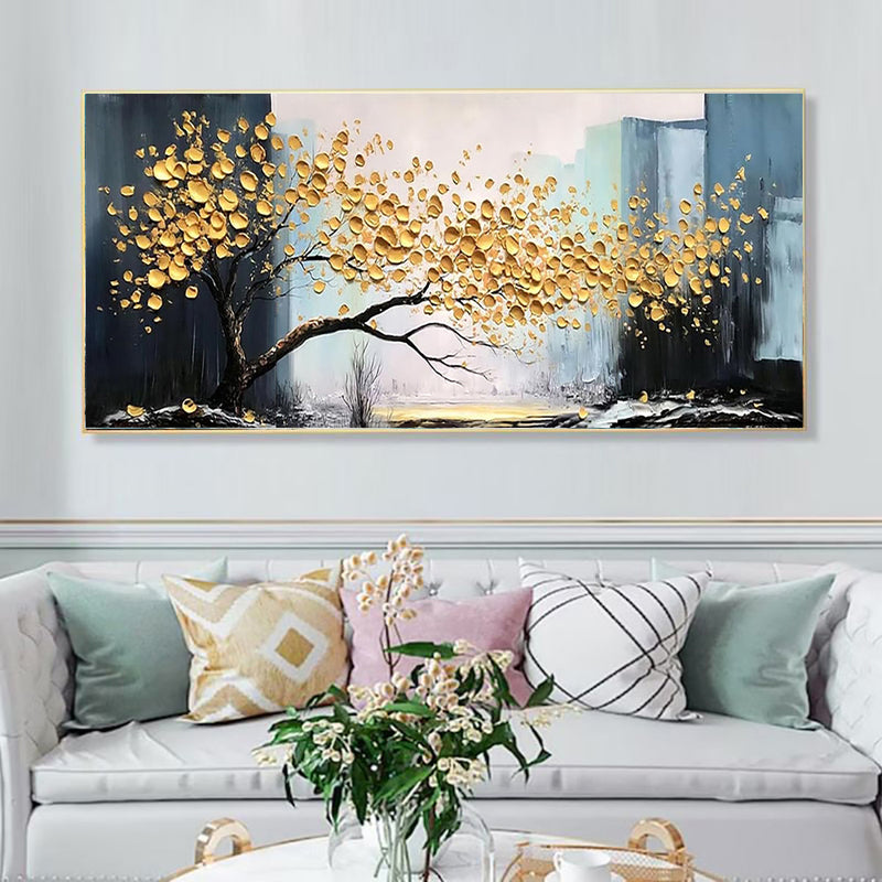 Large Abstract Handmade Painting Abstract Golden Tree Still Life Canvas Painting Wall Art  Lucky Tree Landscape Modern Home Living Room Decor