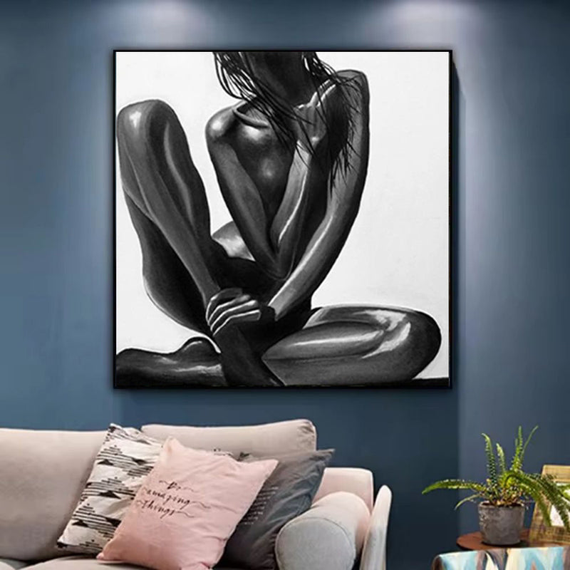 Handmade Oil Painting Canvas Wall Art Decoration Modern Black Naked African Girl Abstract Square Home Dining Room Bedroom Decor Rolled Frameless Unstretched Painting