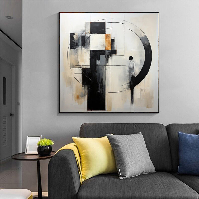 Handmade Oil Painting Canvas Wall Art Decoration Modern Minimalist Black-and-White Abstract Home Living Room Decor Rolled Frameless Unstretched Painting