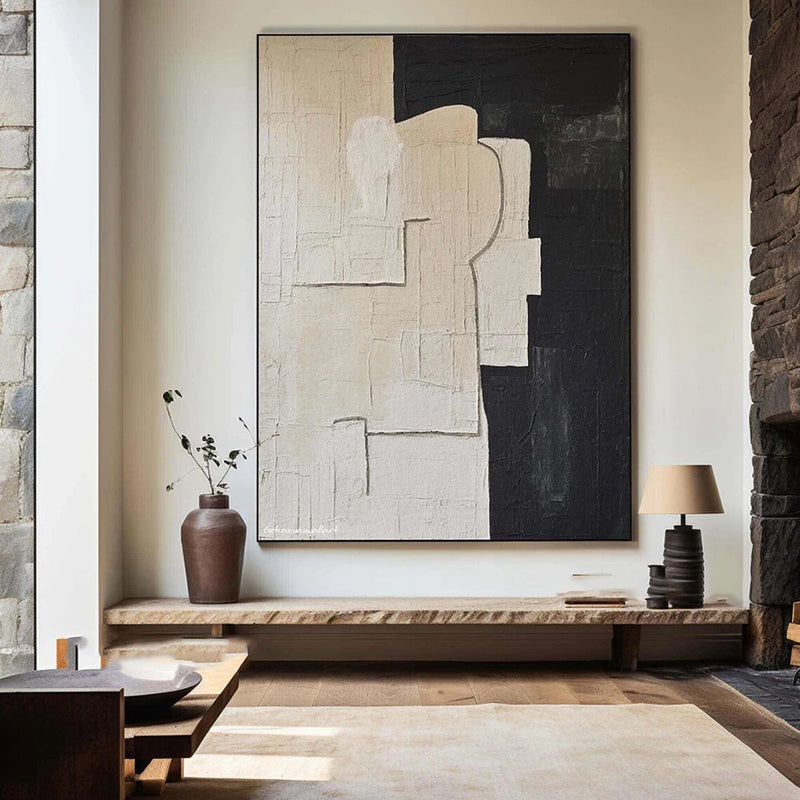 Handmade Oil Painting Canvas Wall Art Decoration Modern Abstract Black White Texture Minimalist For Home Decor Rolled Frameless Unstretched Painting