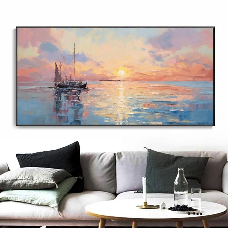 Handmade Oil Painting Canvas Wall Art Decoration Modern Abstract Sunrise Over Sea For Home Living Room Interior Decor Rolled Frameless Unstretched Painting