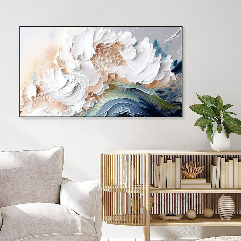 Modern Abstract Handmade Oil Paintings Heavy Texture White Waves No Framed Large Size Wall Picture For Restaurant Canvas Art Home Decor