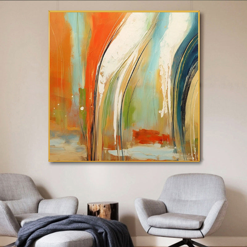 Handmade Oil Painting Canvas Wall Art Decoration Modern Orange Abstract Square Home Dining Room Bedroom Decor Rolled Frameless Unstretched Painting