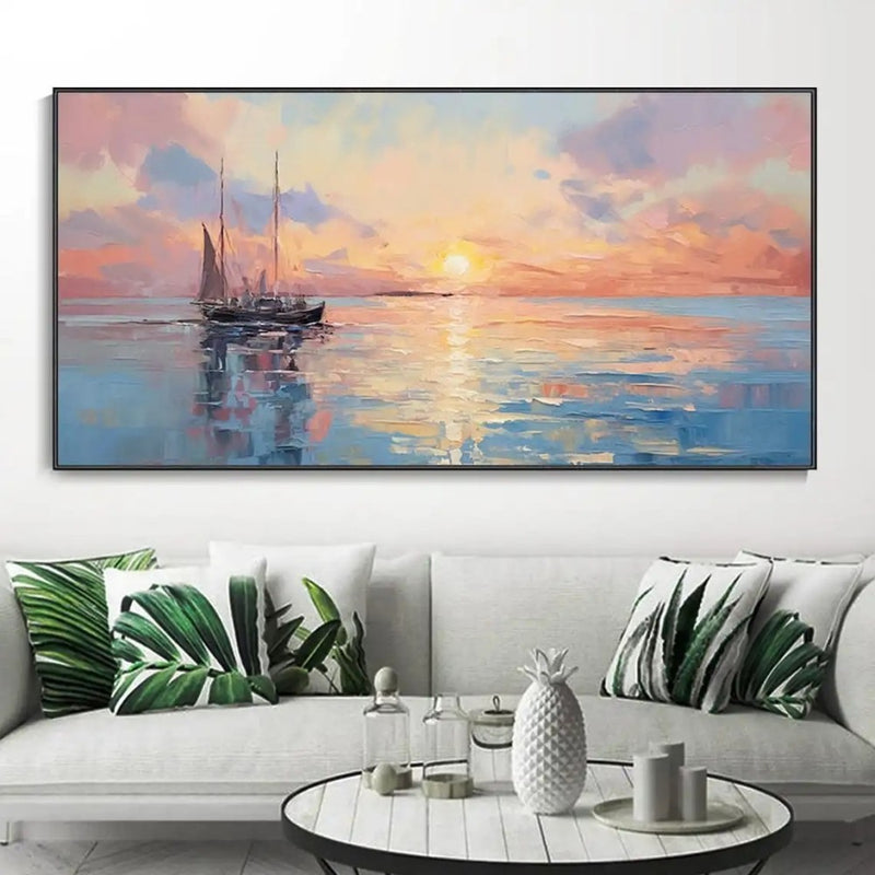 Handmade Oil Painting Canvas Wall Art Decoration Modern Abstract Sunrise Over Sea For Home Living Room Interior Decor Rolled Frameless Unstretched Painting