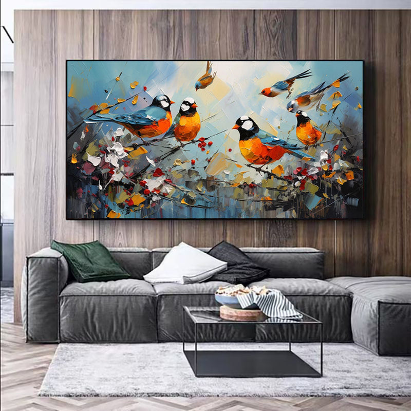 Hand Painted Animal Oil Painting Bird Kawaii Canvas Modern Abstract Magpie Trendy Art Picture Wall Simple Living Room Home Decor