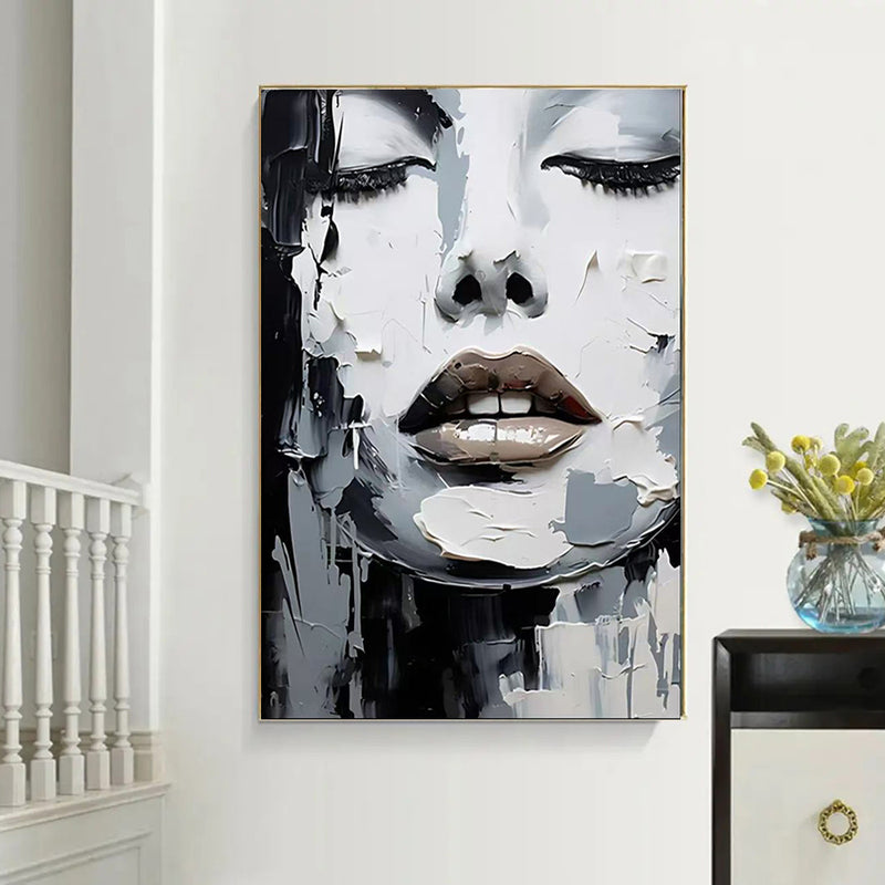 Handmade Oil Painting Canvas Wall Art Decoration Black And White Knife Painting Modern Abstract Portrait Of Women For Home Decor Rolled Frameless Unstretched Painting