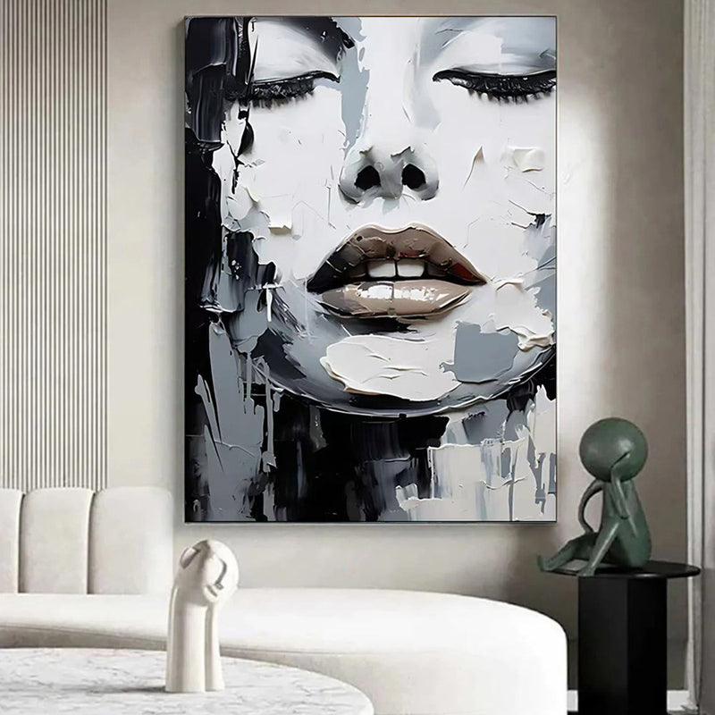 Handmade Oil Painting Canvas Wall Art Decoration Black And White Knife Painting Modern Abstract Portrait Of Women For Home Decor Rolled Frameless Unstretched Painting