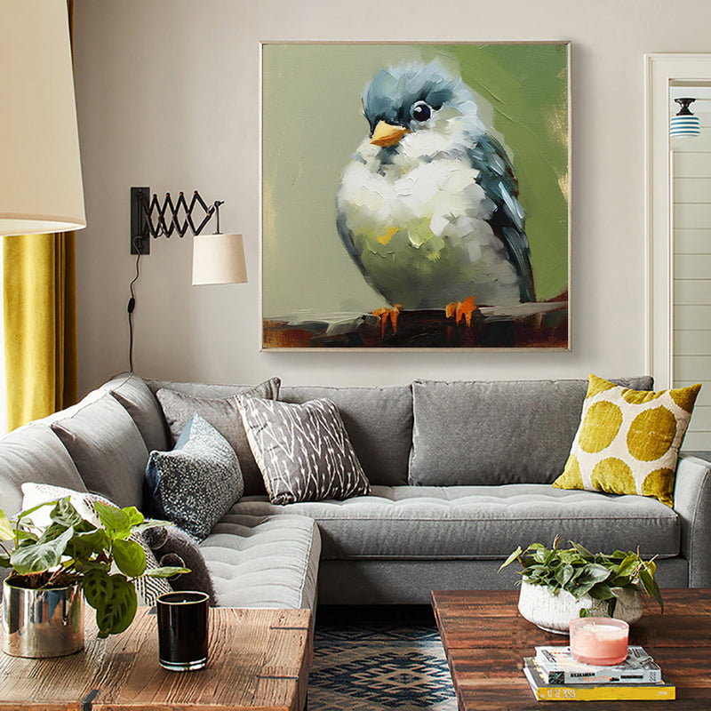 Hand Painted Animal Oil Painting Bird Kawaii Canvas Modern Abstract Trendy Art Picture Wall Simple Living Room Home Children's Room Decor